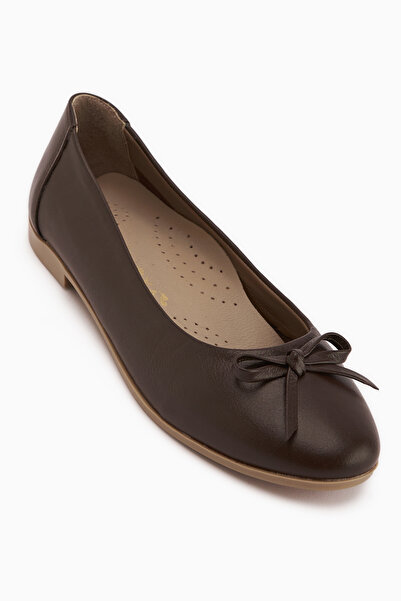 Limoya Holly Genuine Leather Brown Bow Women's Ballerinas
