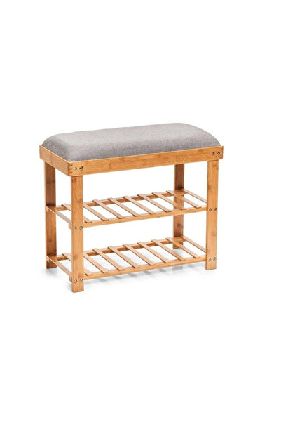 zeller Shoe Organizer with Turntable, Bamboo/Polyester, 60x29x50 cm, Brown/Grey