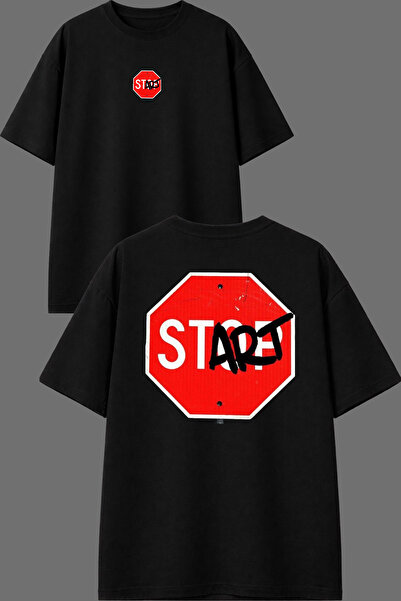 VSRN Start Op Design Front and Back Printed Black Oversize T-Shirt