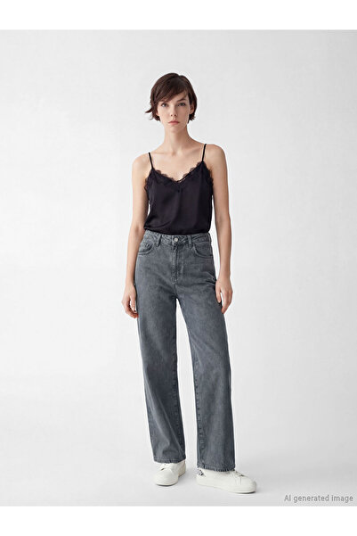 LC Waikiki Anthracite High Waist Wideleg Women's Jean Trousers