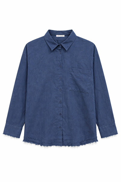 Mixray 4640 Дамска ленена риза със състарен вид и декоративни шевове, овърсай...