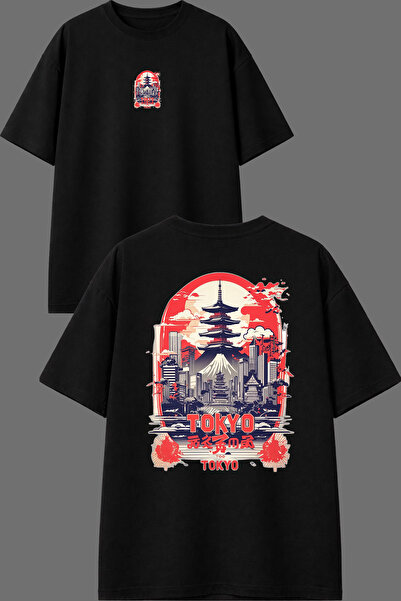 VSRN Μπλουζάκι City Tokyo Design με στάμπα μπροστά και πίσω, μαύρο, oversized