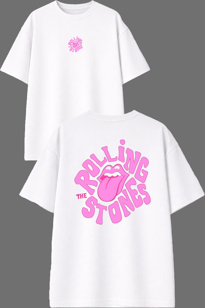 VSRN Tricou oversize alb cu imprimeu Rolling Stone Design față și spate