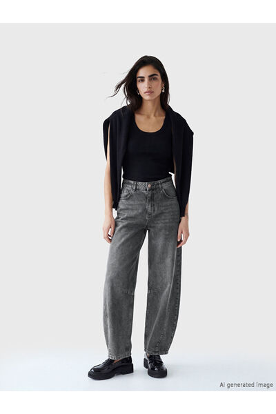 LC Waikiki Gray Balloon Fit Women's Jean Pants