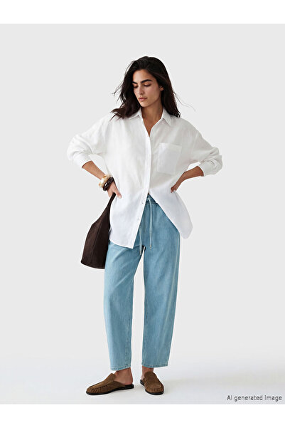 LC Waikiki Γυναικείο τζιν παντελόνι Indigo Balloon Fit με ελαστική μέση