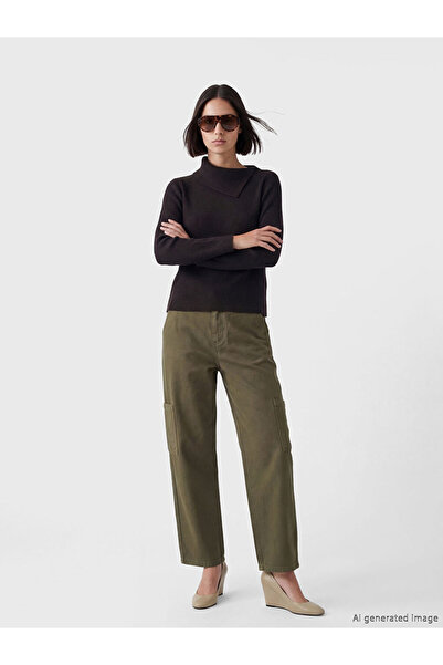 LC Waikiki Khaki Elastic Waist Women's Cargo Jean Trousers