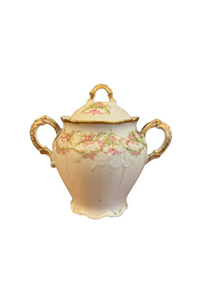 Fransız Limoges Gofreli Porselen Şekerlik Boyu 13 cm Eni 14,5 cm