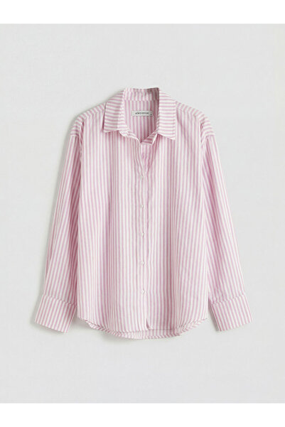 LC Waikiki Pink Striped Poplin Women's Shirt