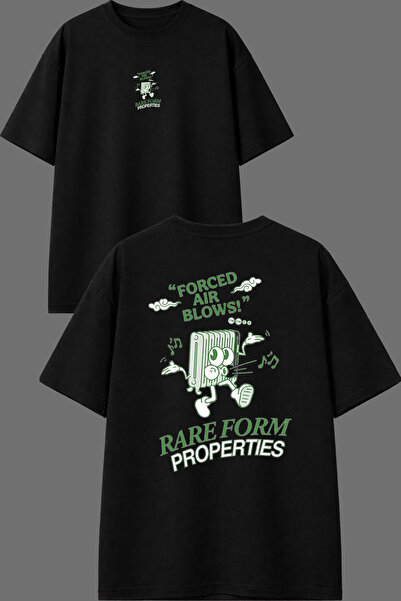 VSRN Rare Form Design Front and Back Printed Black Oversize T-Shirt