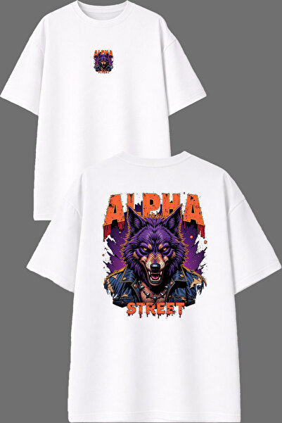 VSRN Alfa Kurt Design bela oversize majica sa printom na prednjoj i zadnjoj s...