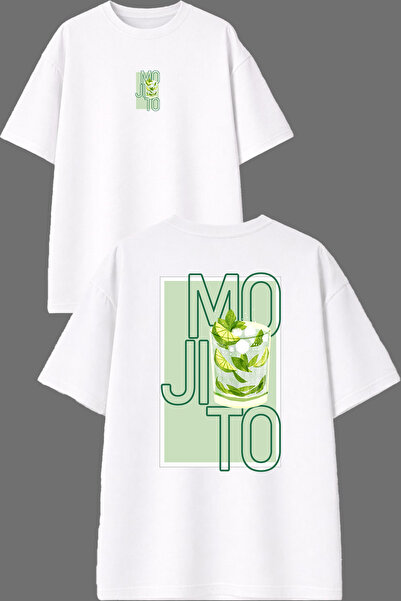 VSRN تي شيرت موهيتو بتصميم مطبوع من الأمام والخلف باللون الأبيض مقاس كبير