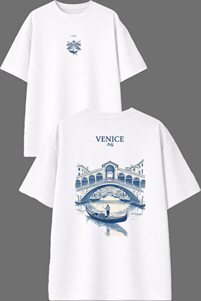 VSRN Venice Italy Design Front and Back Printed White Oversize T-Shirt