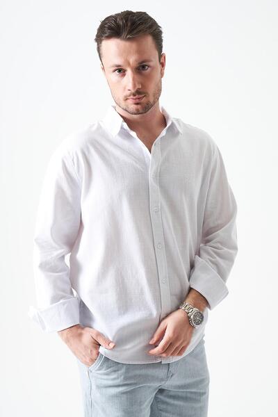 TENA Men's White Long Sleeve Basic Cotton Flam Regular Shirt