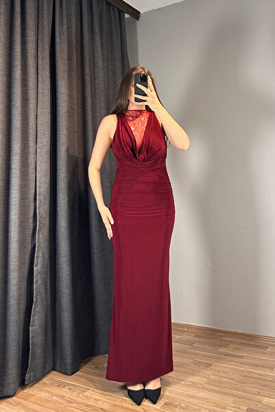 Sorridi Lace Detailed Degaje Collar Stylish Long Dress