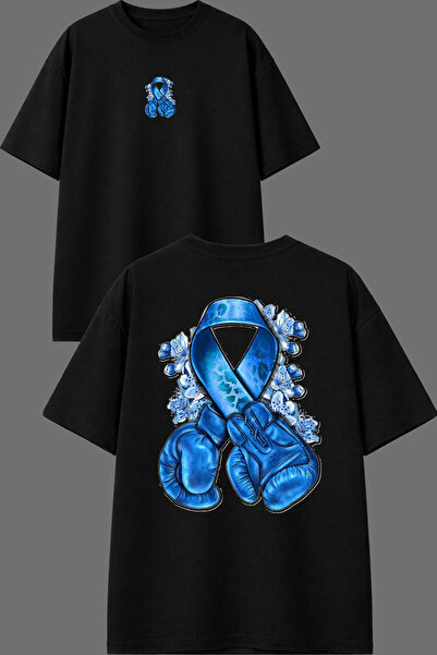 VSRN تي شيرت أسود كبير الحجم بتصميم ياس بوكس مطبوع من الأمام والخلف