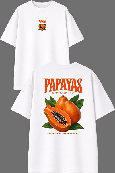 VSRN Tricou oversize alb cu imprimeu față și spate Papayas Design