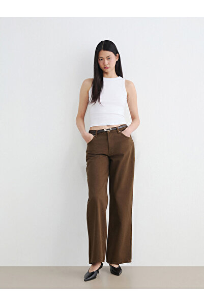 LC Waikiki Khaki Belted Wideleg Women's Jean Trousers