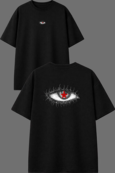 VSRN Tricou oversize negru cu imprimeu Star Eye Design pe față și spate
