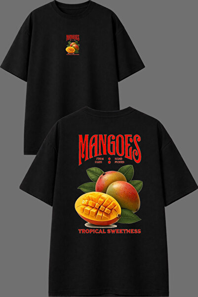 VSRN Μπλουζάκι Mangoes Design με στάμπα μπροστά και πίσω, μαύρο, oversized