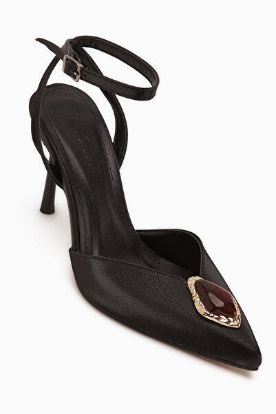 Limoya Laura Black Buckle Ankle Strap Women's Heeled Shoes