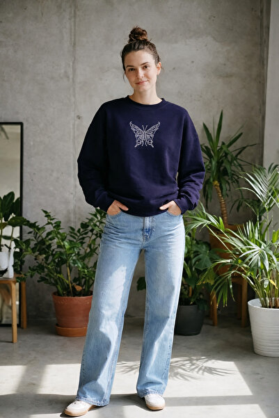 ZAVIXO -Kadin White Butterfly Stone Sweatshirt Colors