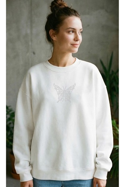 ZAVIXO -Kadin White Butterfly Stone Sweatshirt Colors