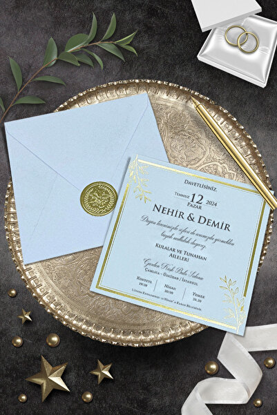 Cem Davetiye Düğün Nişan Nikah Kına Davetiyesi 7069 (100 ADET) Baskı Dahil