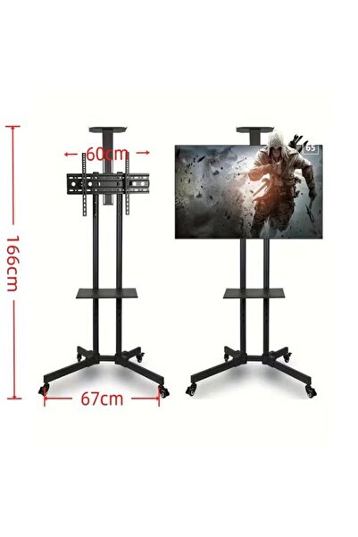 Generic Portable Floor TV Stand Cart on Wheels, Height Adjustable No-Drill Mo...