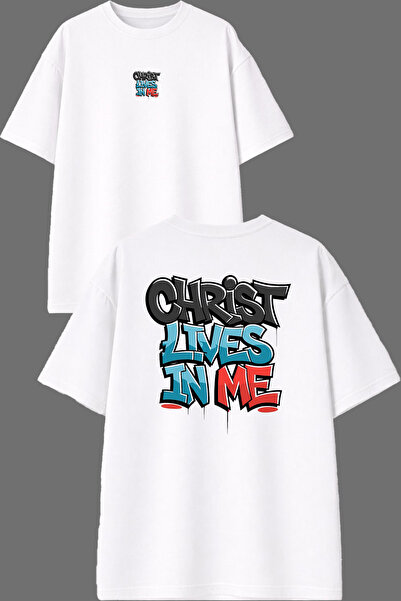 VSRN Μπλουζάκι με στάμπα Christ Lives Design, μπροστά και πίσω, λευκό, oversized