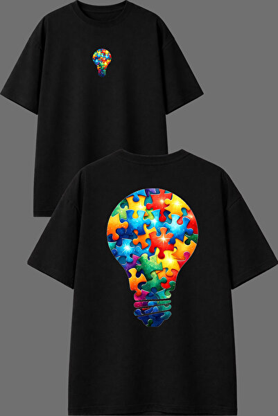 VSRN Tricou oversize negru cu imprimeu Yap Boz Ampul Design față și spate