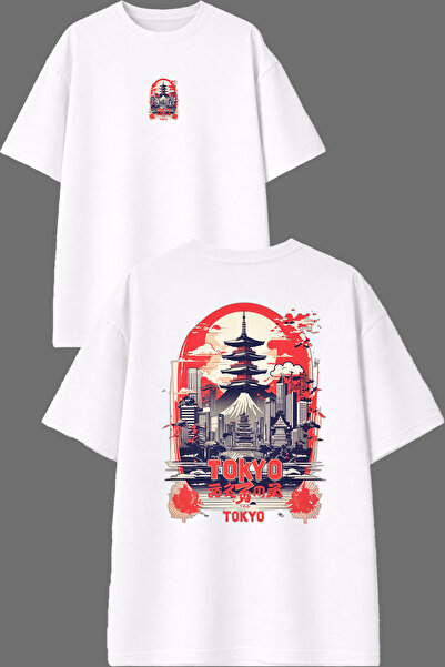 VSRN Μπλουζάκι City Tokyo Design με στάμπα μπροστά και πίσω, λευκό, oversized