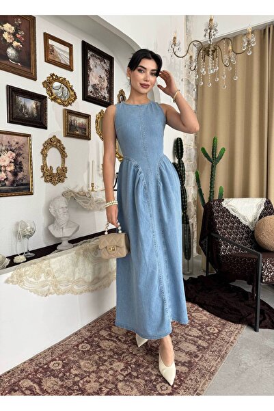 EtikaOnline Sırt Dekolteli Denim Elbise