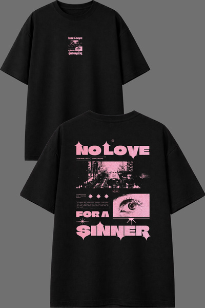 VSRN Μπλουζάκι No Love Design με στάμπα μπροστά και πίσω, μαύρο, oversized