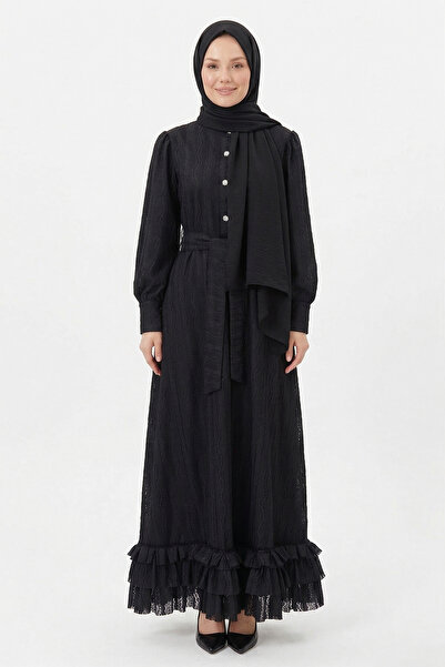 Lale Butik Ruffle Detail Skirt Dress 13261 Black