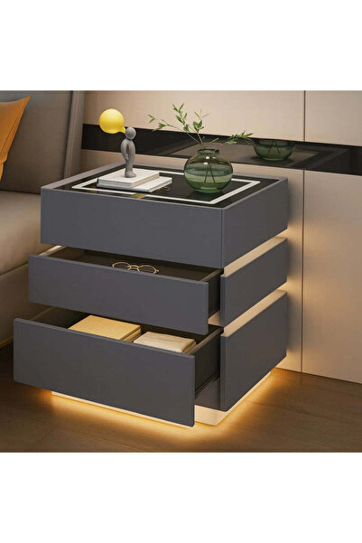 Promagg Noptieră modernă cu încărcare wireless de 15W, iluminare LED în 3 cul...