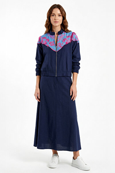 Lale Butik طقم كوبرا مودال مع تنورة بتفاصيل مزخرفة 14378 أزرق داكن