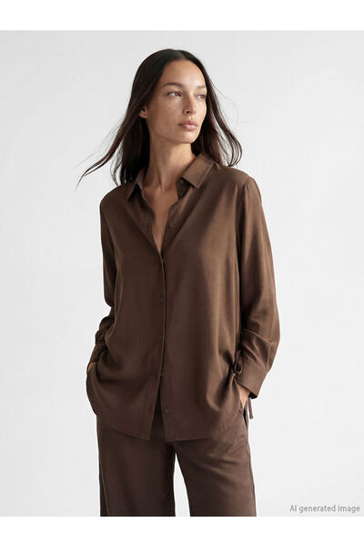 LC Waikiki Brown Linen Blend Women's Shirt Tunic