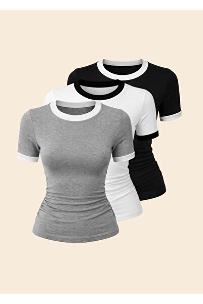 EVOA Γυναικεία μπλούζα και κορμάκι με λεπτομέρεια Garni και ντραπέ σχέδιο, 3 ...