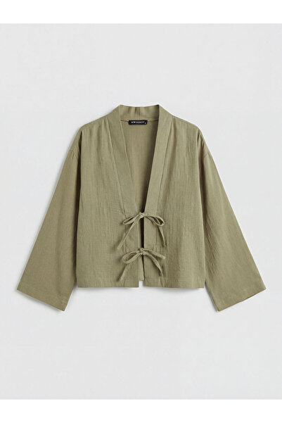 LC Waikiki Haki Şal Yaka Oversize Kadın Kimono