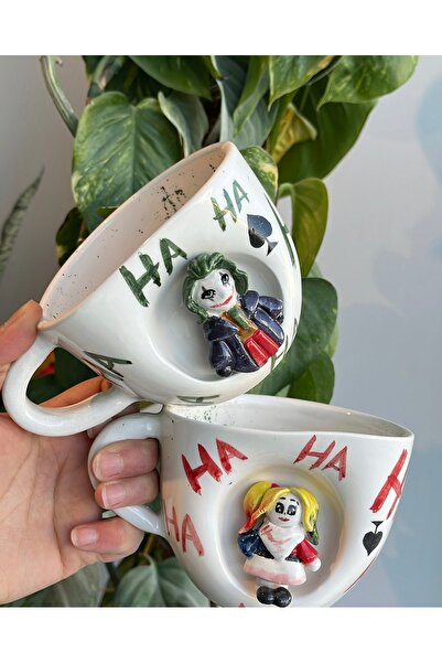 visera طقم كوبين من السيراميك مع شخصيات الجوكر وهارلي كوين
