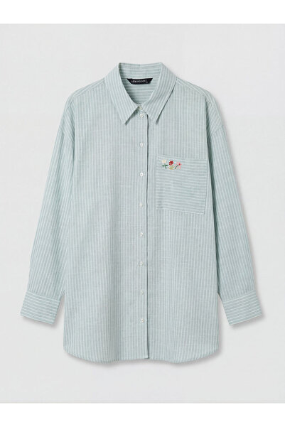 LC Waikiki Rmz Gi̇yi̇m Farkiyla Striped Loose Fit Poplin Women's Shirt Tunic