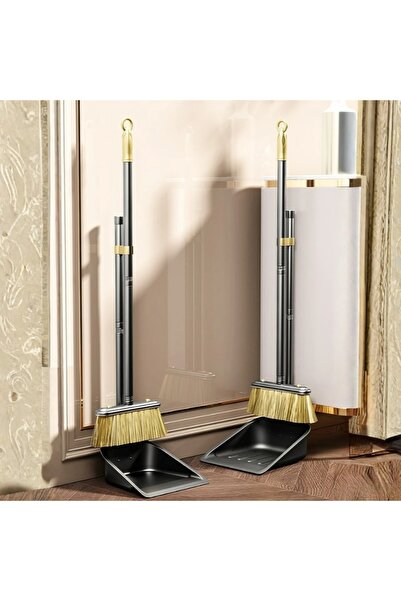 FOXMAG24 Σετ σκουπίδι και φτυαράκι, μεταλλικό, με άκαμπτες τρίχες 11 εκ., μαύρο
