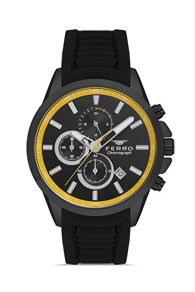 FERRO ساعة يد رجالية بحزام سيليكون أصفر FM31359D-GZN جميع الوظائف نشطة 3 ATM ...
