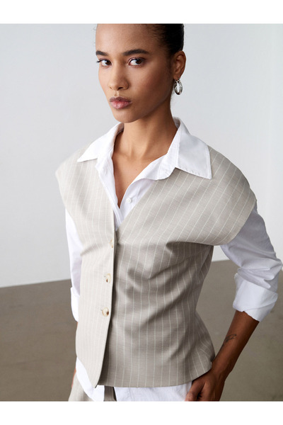 Dilvin 60607 Striped Vest-Stone