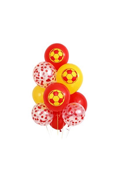 Patladı Gitti Sarı Kırmızı Futbol Temalı Konsept 10'lu Balon Set