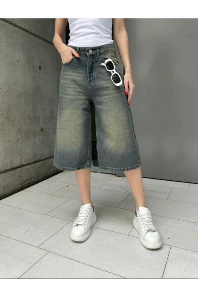 yesmoda Smoked Washed Retro Bermuda Shorts Light Blue 28