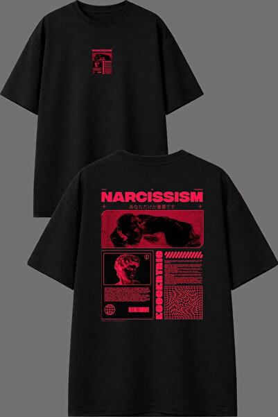 VSRN Tricou oversize negru cu imprimeu Narcıssım Design pe față și spate