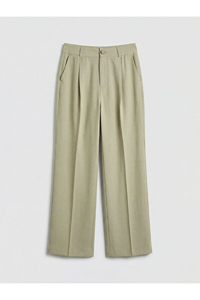 LC Waikiki Khaki Loose Fit Linen Blend Women's Pleated Trousers