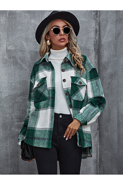 FridayIn Casual Lapel Plaid Pocket Shirt sleeve Coats