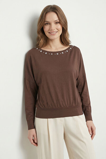 Rays Καφέ μπλούζα με λεπτομέρεια στον λαιμό και στα μάτια 7848